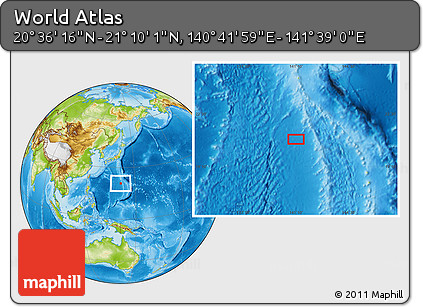 Physical Location Map of the Area around 20° 53' 8" N, 141° 10' 30" E
