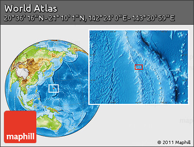 Physical Location Map of the Area around 20° 53' 8" N, 142° 52' 30" E