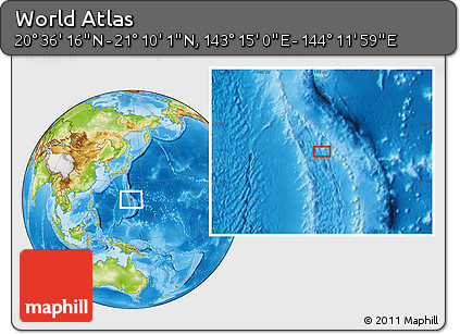 Physical Location Map of the Area around 20° 53' 8" N, 143° 43' 29" E