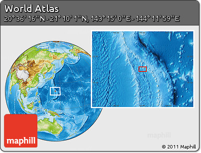 Physical Location Map of the Area around 20° 53' 8" N, 143° 43' 29" E
