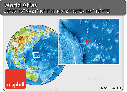 Physical Location Map of the Area around 20° 53' 8" N, 148° 49' 29" E