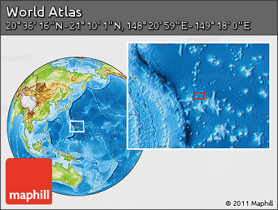 Physical Location Map of the Area around 20° 53' 8" N, 148° 49' 29" E