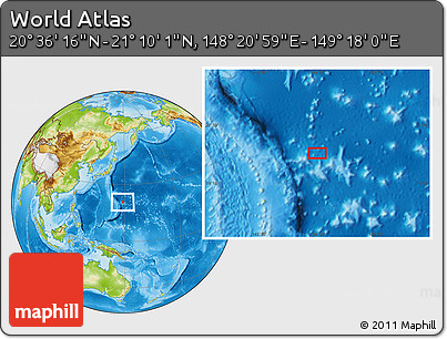 Physical Location Map of the Area around 20° 53' 8" N, 148° 49' 29" E