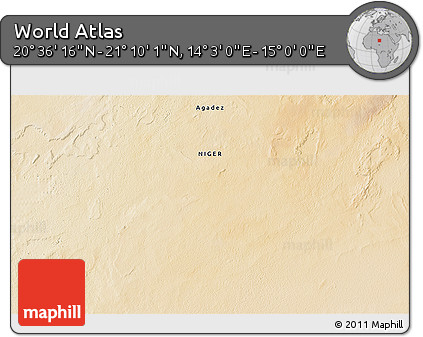 Satellite 3D Map of the Area around 20° 53' 8" N, 14° 31' 30" E