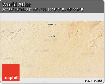 Satellite 3D Map of the Area around 20° 53' 8" N, 14° 31' 30" E