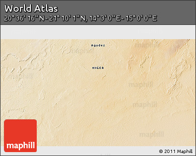 Satellite 3D Map of the Area around 20° 53' 8" N, 14° 31' 30" E