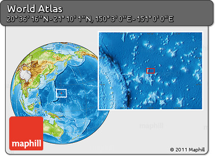 Physical Location Map of the Area around 20° 53' 8" N, 150° 31' 30" E