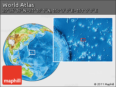 Physical Location Map of the Area around 20° 53' 8" N, 150° 31' 30" E