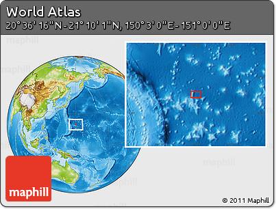 Physical Location Map of the Area around 20° 53' 8" N, 150° 31' 30" E