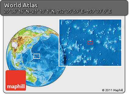 Physical Location Map of the Area around 20° 53' 8" N, 153° 4' 29" E