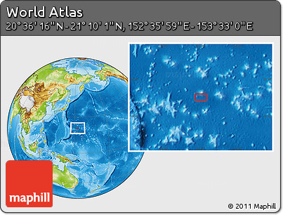 Physical Location Map of the Area around 20° 53' 8" N, 153° 4' 29" E