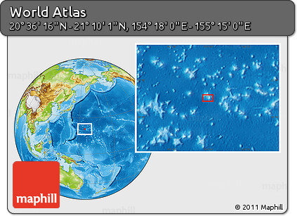 Physical Location Map of the Area around 20° 53' 8" N, 154° 46' 30" E