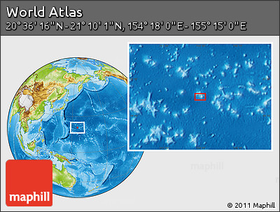 Physical Location Map of the Area around 20° 53' 8" N, 154° 46' 30" E