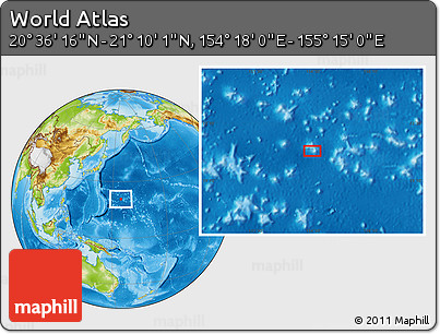 Physical Location Map of the Area around 20° 53' 8" N, 154° 46' 30" E