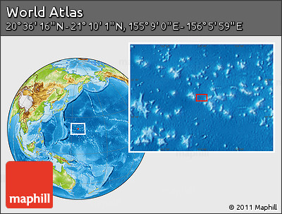Physical Location Map of the Area around 20° 53' 8" N, 155° 37' 30" E