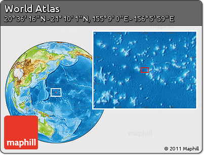 Physical Location Map of the Area around 20° 53' 8" N, 155° 37' 30" E