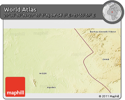 Physical 3D Map of the Area around 20° 53' 8" N, 15° 22' 30" E