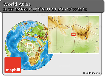 Physical Location Map of the Area around 20° 53' 8" N, 15° 22' 30" E