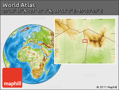 Physical Location Map of the Area around 20° 53' 8" N, 15° 22' 30" E