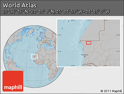 Gray Location Map of the Area around 20° 53' 8" N, 15° 13' 29" W, hill shading