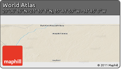 Shaded Relief Panoramic Map of the Area around 20° 53' 8" N, 15° 13' 29" W