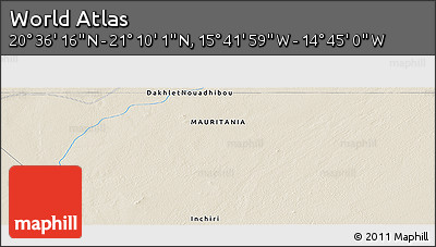 Shaded Relief Panoramic Map of the Area around 20° 53' 8" N, 15° 13' 29" W