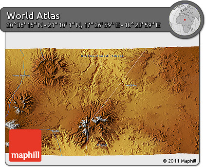 Physical 3D Map of the Area around 20° 53' 8" N, 17° 55' 29" E