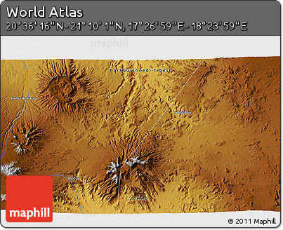 Physical 3D Map of the Area around 20° 53' 8" N, 17° 55' 29" E