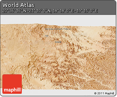 Satellite 3D Map of the Area around 20° 53' 8" N, 18° 46' 29" E