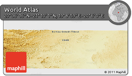 Physical Panoramic Map of the Area around 20° 53' 8" N, 19° 37' 30" E
