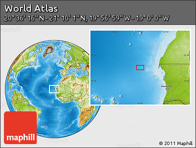 Physical Location Map of the Area around 20° 53' 8" N, 19° 28' 30" W