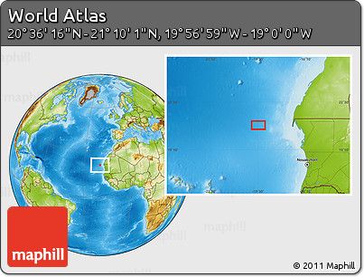 Physical Location Map of the Area around 20° 53' 8" N, 19° 28' 30" W