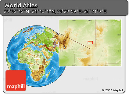 Physical Location Map of the Area around 20° 53' 8" N, 23° 52' 30" E