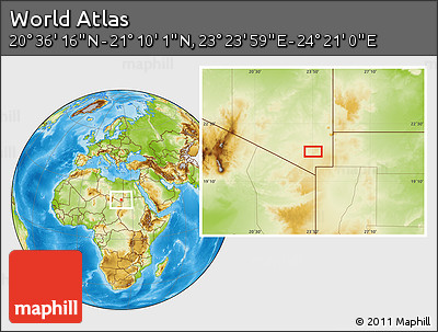 Physical Location Map of the Area around 20° 53' 8" N, 23° 52' 30" E