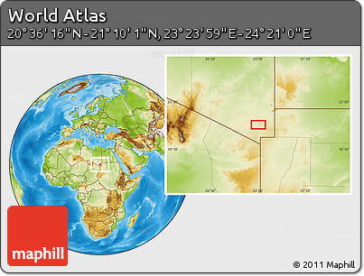 Physical Location Map of the Area around 20° 53' 8" N, 23° 52' 30" E