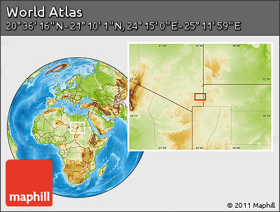 Physical Location Map of the Area around 20° 53' 8" N, 24° 43' 30" E