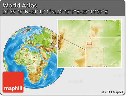 Physical Location Map of the Area around 20° 53' 8" N, 24° 43' 30" E