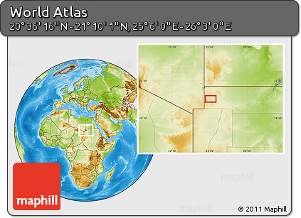 Physical Location Map of the Area around 20° 53' 8" N, 25° 34' 30" E