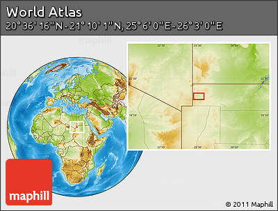 Physical Location Map of the Area around 20° 53' 8" N, 25° 34' 30" E