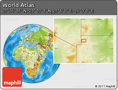 Physical Location Map of the Area around 20° 53' 8" N, 25° 34' 30" E