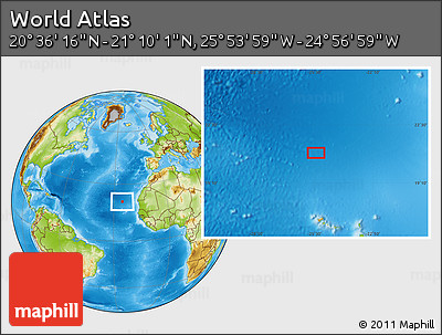Physical Location Map of the Area around 20° 53' 8" N, 25° 25' 29" W