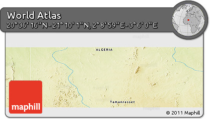 Physical Panoramic Map of the Area around 20° 53' 8" N, 2° 37' 30" E