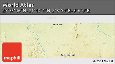 Physical Panoramic Map of the Area around 20° 53' 8" N, 2° 37' 30" E