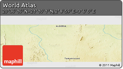 Physical Panoramic Map of the Area around 20° 53' 8" N, 2° 37' 30" E