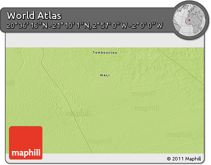 Physical 3D Map of the Area around 20° 53' 8" N, 2° 28' 30" W