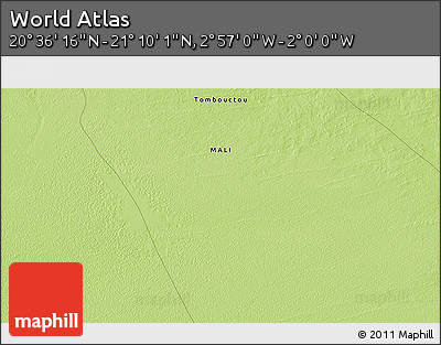 Physical 3D Map of the Area around 20° 53' 8" N, 2° 28' 30" W