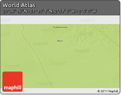Physical 3D Map of the Area around 20° 53' 8" N, 2° 28' 30" W