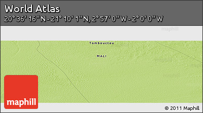 Physical Panoramic Map of the Area around 20° 53' 8" N, 2° 28' 30" W