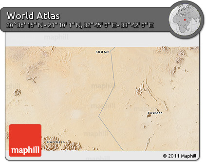 Satellite 3D Map of the Area around 20° 53' 8" N, 33° 13' 30" E