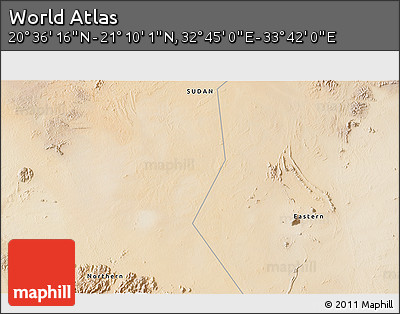 Satellite 3D Map of the Area around 20° 53' 8" N, 33° 13' 30" E